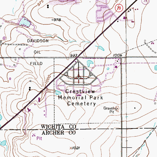 Topographic Map of Crestview Memorial Park Cemetery, TX