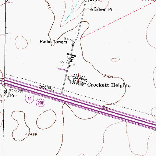 Topographic Map of Crockett Heights, TX