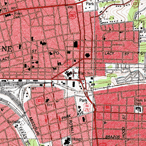 Topographic Map of Crockett High School, TX