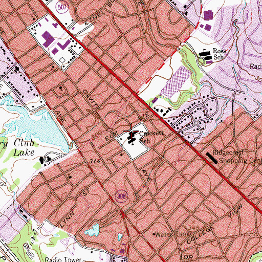 Topographic Map of Crockett School, TX