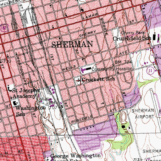 Topographic Map of Crockett School, TX