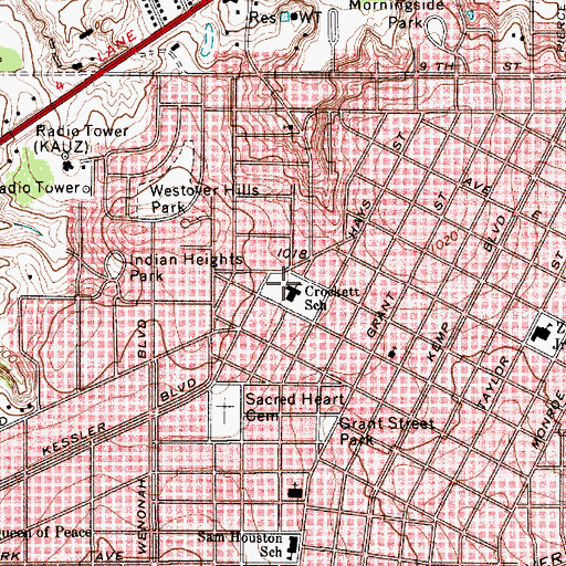 Topographic Map of Crockett School, TX