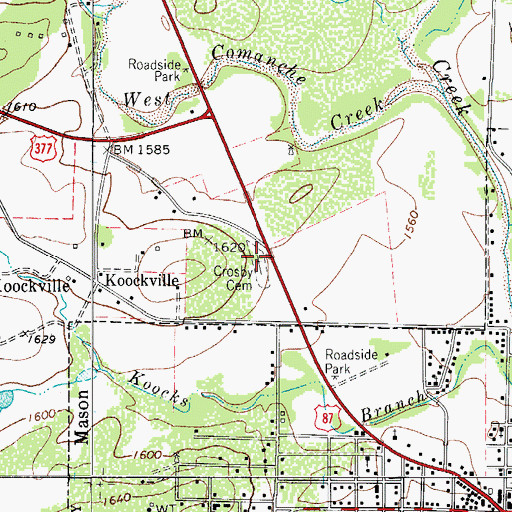 Topographic Map of Crosby Cemetery, TX