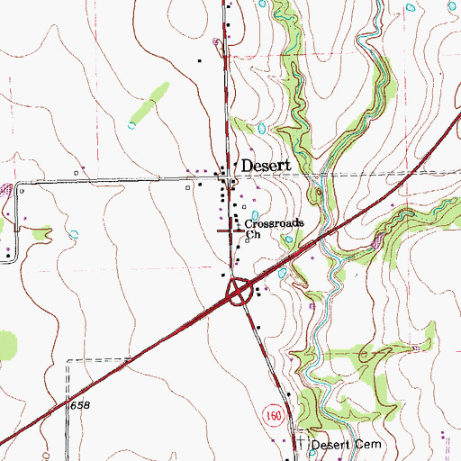 Topographic Map of Crossroads Church, TX