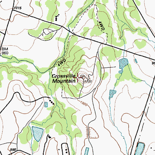 Topographic Map of Crossville Mountain, TX