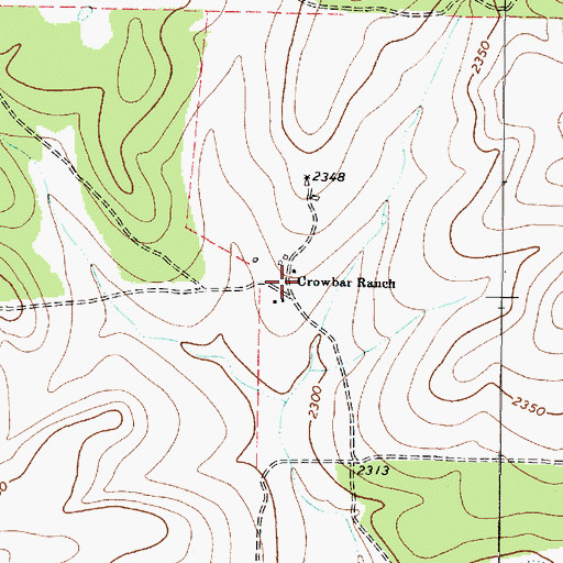 Topographic Map of Crowbar Ranch, TX