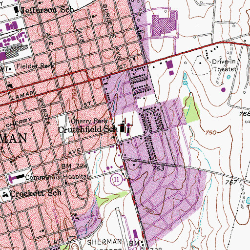Topographic Map of Crutchfield School, TX