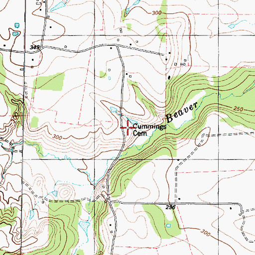 Topographic Map of Cummings Cemetery, TX