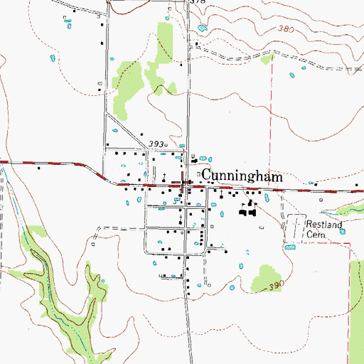 Topographic Map of Cunningham, TX