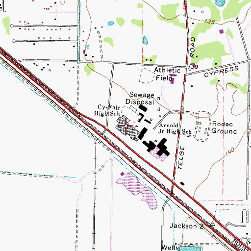 Topographic Map of Cy-Fair High School, TX
