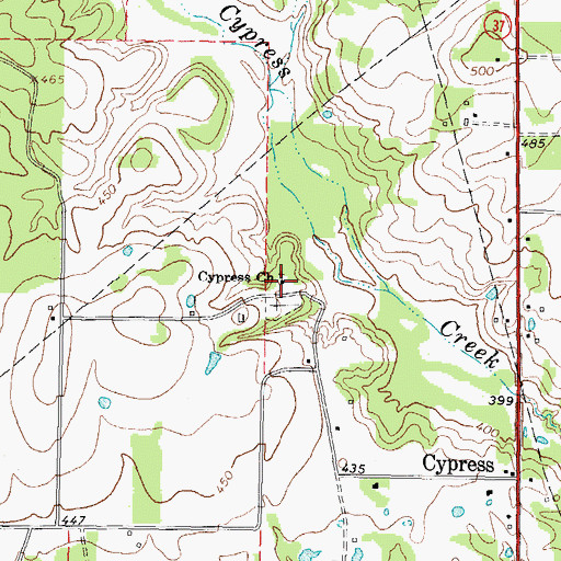 Topographic Map of Cypress Church, TX