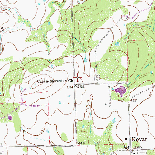 Topographic Map of Czech-Moravian Church, TX