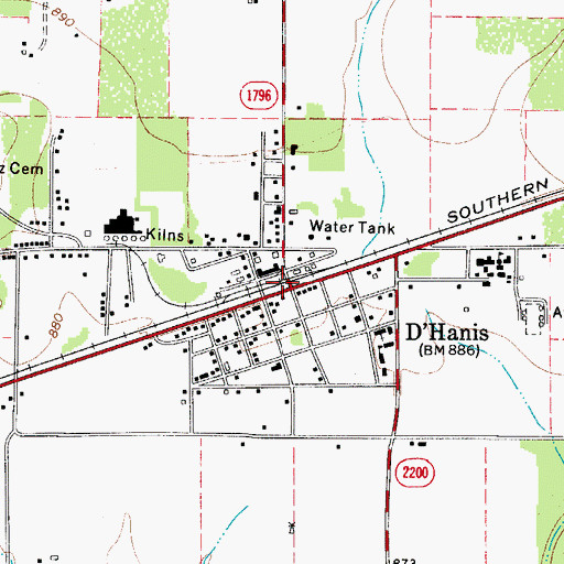 Topographic Map of D'Hanis, TX