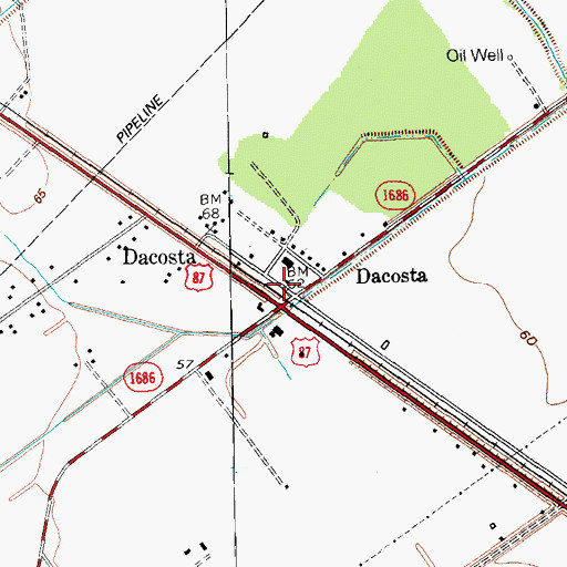 Topographic Map of Dacosta, TX