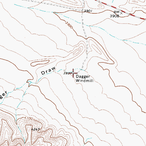 Topographic Map of Dagger Windmill, TX