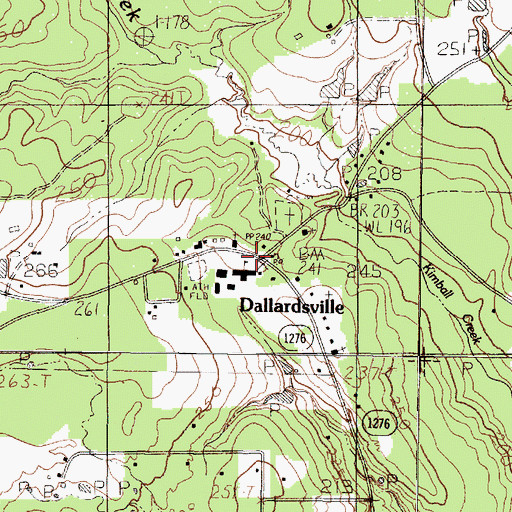 Topographic Map of Dallardsville, TX