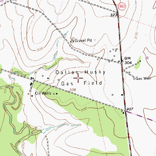 Topographic Map of Dallas-Husky Gas Field, TX