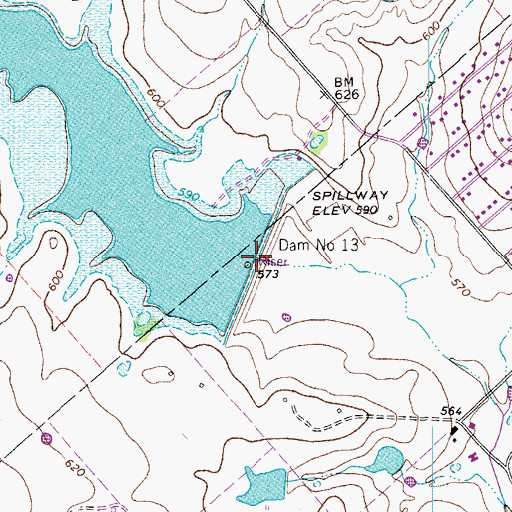 Topographic Map of Dam Number 13, TX