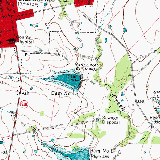 Topographic Map of Dam Number 13, TX