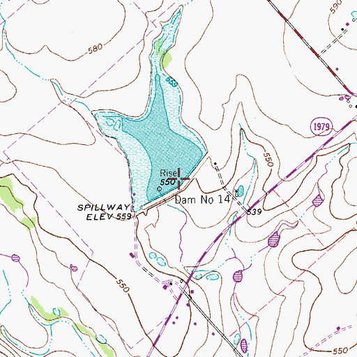 Topographic Map of Dam Number 14, TX