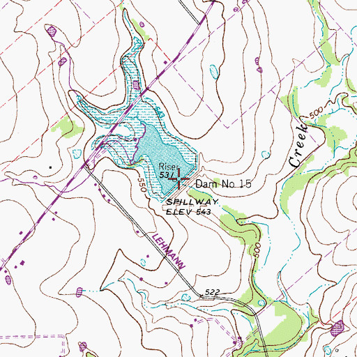 Topographic Map of Dam Number 15, TX