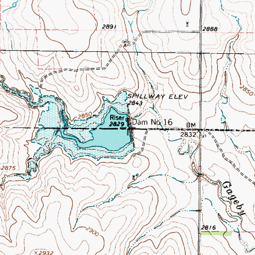 Topographic Map of Dam Number 16, TX