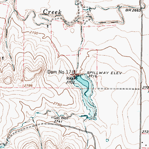Topographic Map of Dam Number 17B, TX