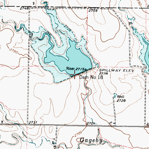 Topographic Map of Dam Number 18, TX
