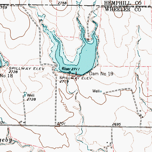 Topographic Map of Dam Number 19, TX