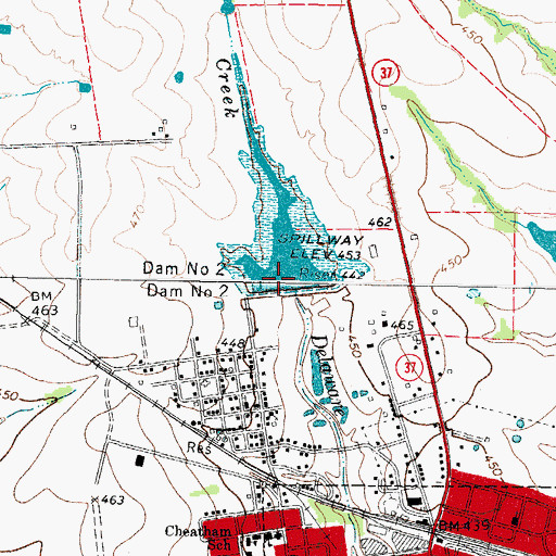 Topographic Map of Dam Number 2, TX