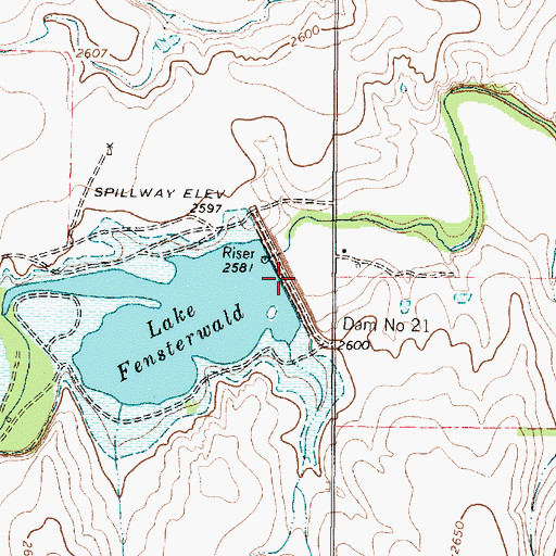 Topographic Map of Dam Number 21, TX