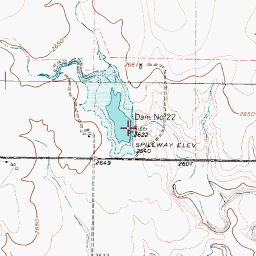 Topographic Map of Dam Number 22, TX