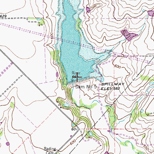 Topographic Map of Dam Number 5, TX