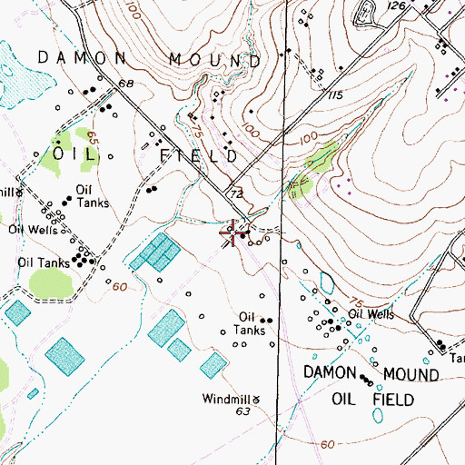Topographic Map of Damon Mound Oil Field, TX