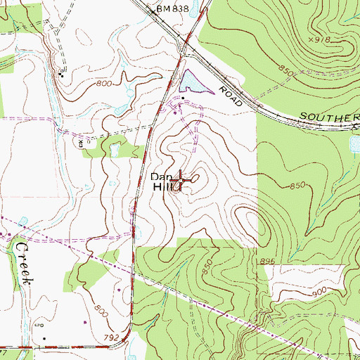 Topographic Map of Dan Hill, TX