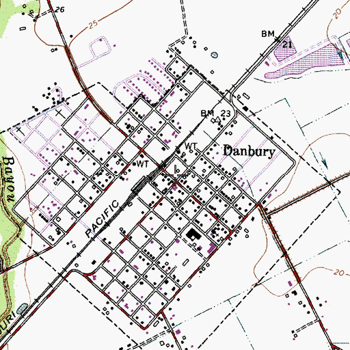 Topographic Map of Danbury, TX