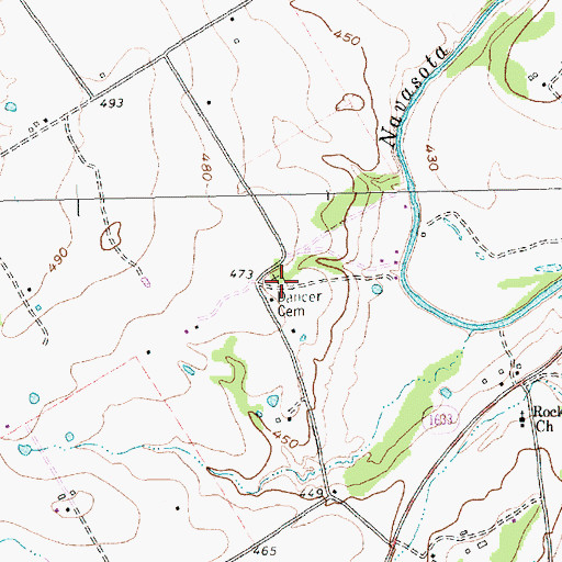 Topographic Map of Dancer Cemetery, TX
