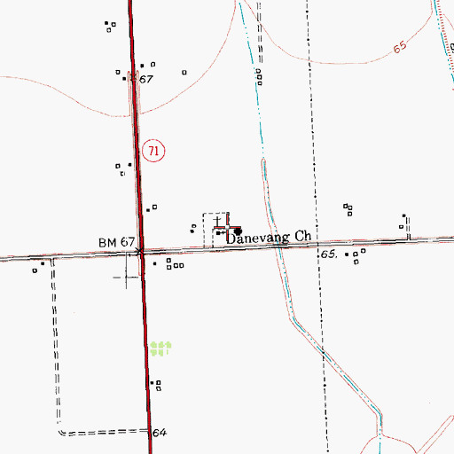 Topographic Map of Danevang Church, TX