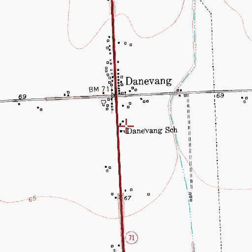 Topographic Map of Danevang School, TX