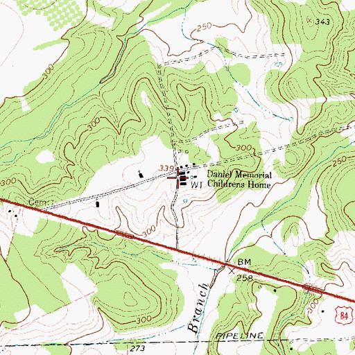 Topographic Map of Daniel Memorial Childrens Home, TX
