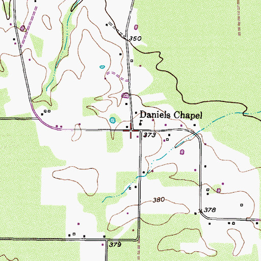 Topographic Map of Daniels Chapel, TX
