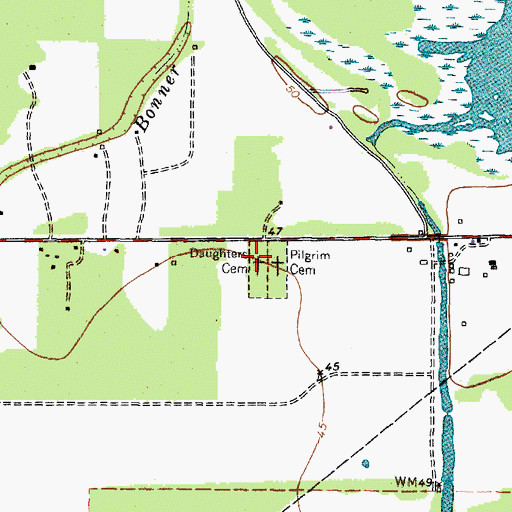 Topographic Map of Daughters Cemetery, TX