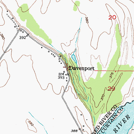 Topographic Map of Davenport, TX