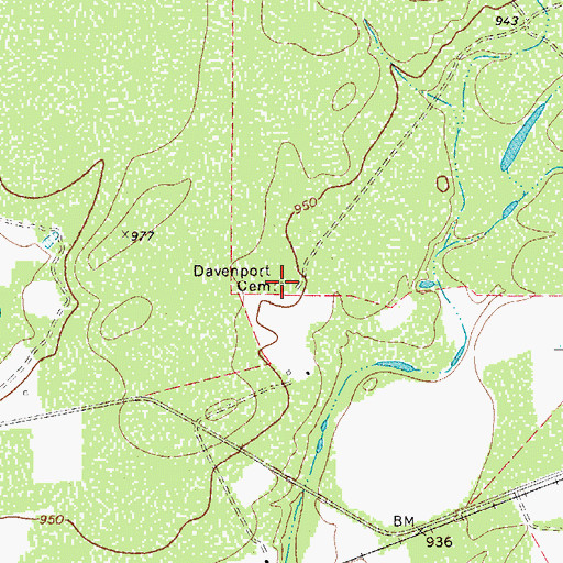 Topographic Map of Davenport Cemetery, TX