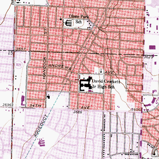 Topographic Map of David Crockett Junior High School, TX
