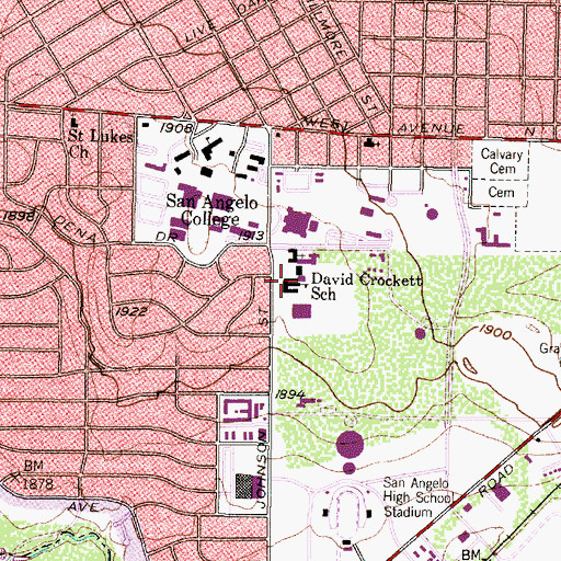 Topographic Map of David Crockett Elementary School, TX