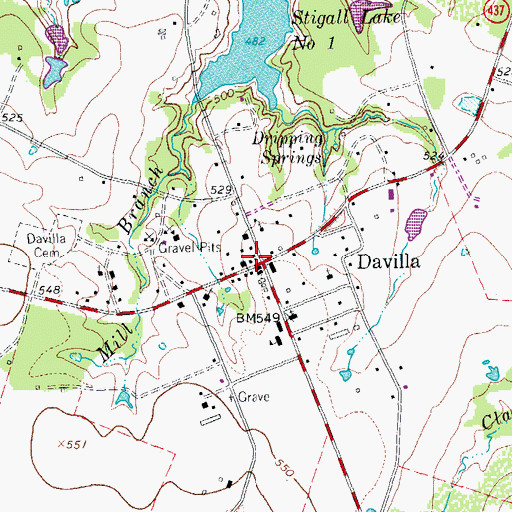 Topographic Map of Davilla, TX