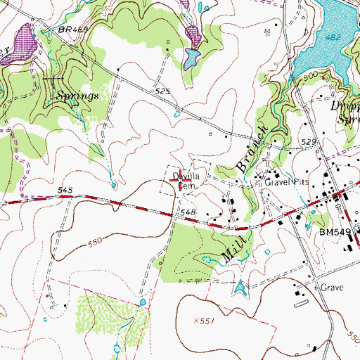 Topographic Map of Davilla Cemetery, TX