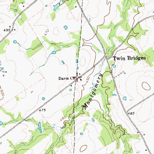 Topographic Map of Davis Church, TX