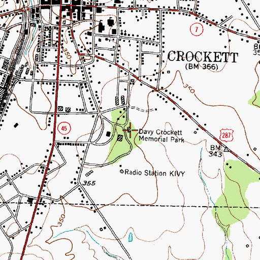 Topographic Map of Davy Crockett Memorial Park, TX
